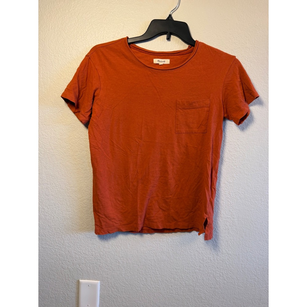Madewell Whisper Cotton Pocket Tee Burnt Orange Rust Crew Neck XXS Short Sleeve